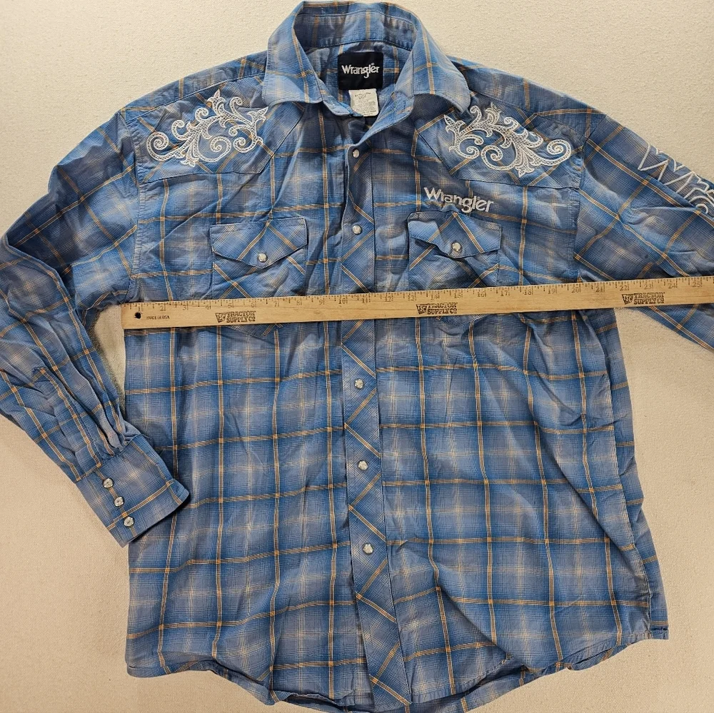 Wrangler Western Pearl Snap Shirt Large Blue Embroidered - Picture 5 of 8
